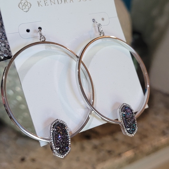 NWT Kendra Scott Drusy Earrings Silver Hoops - Picture 15 of 16